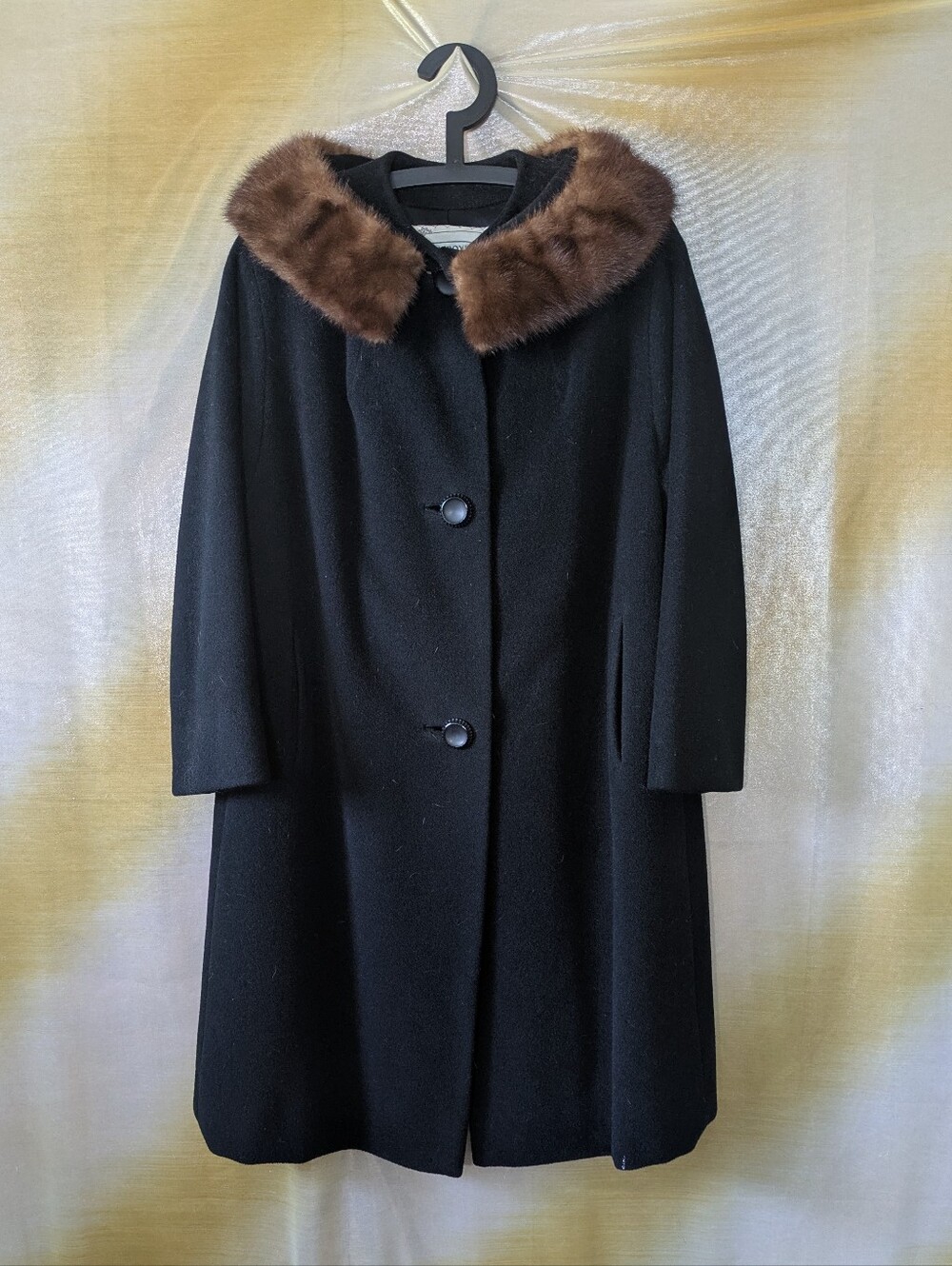 Vintage 1950 Pomeroy's Wool Coat with Real Fur Collar Mid-Century Luxury L NWOT